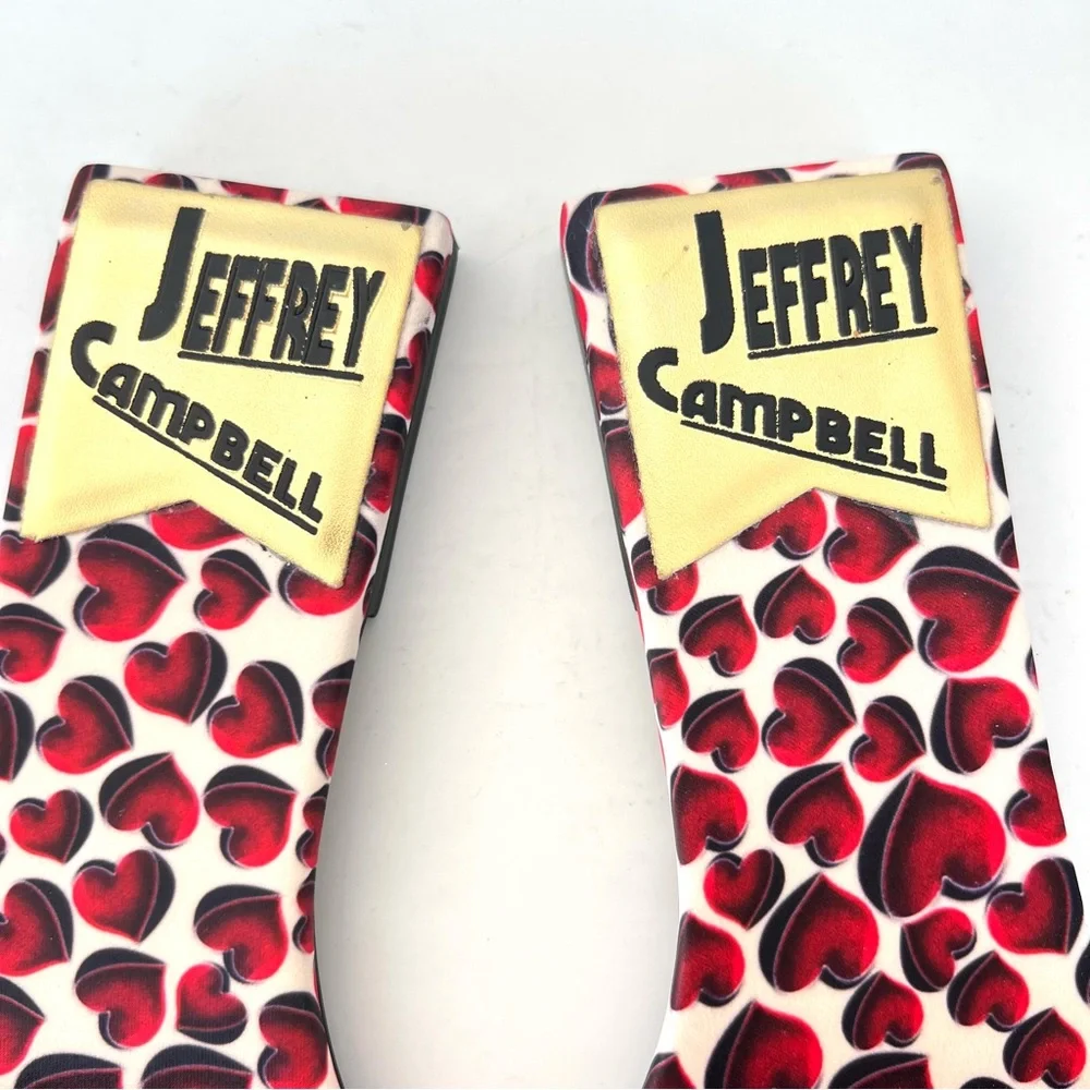 JEFFREY CAMPBELL Chantria Red Hearts Gold Buckle Flats Slides Sandals Sz 8 NWOB - Picture 8 of 11